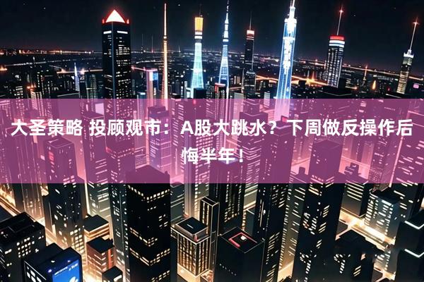 大圣策略 投顾观市：A股大跳水？下周做反操作后悔半年！